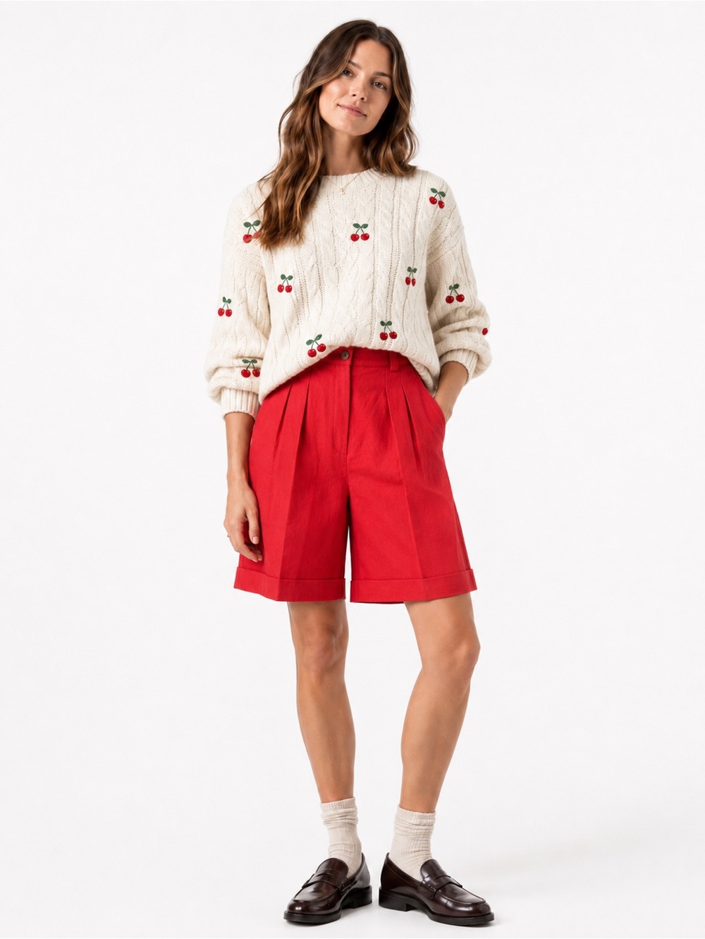 NWT Liz Claiborne SZ 4 red Bermuda shorts/pleated w/cuffs/waist 24”, 12” flat